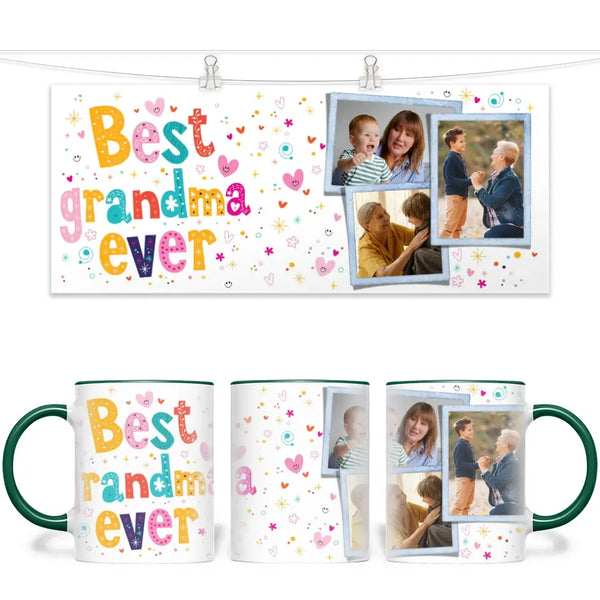 Personalised Best Grandma Ever Photo Mug - Custom Gift for Nana - 3 Photo Collage - 11oz - NZ Made