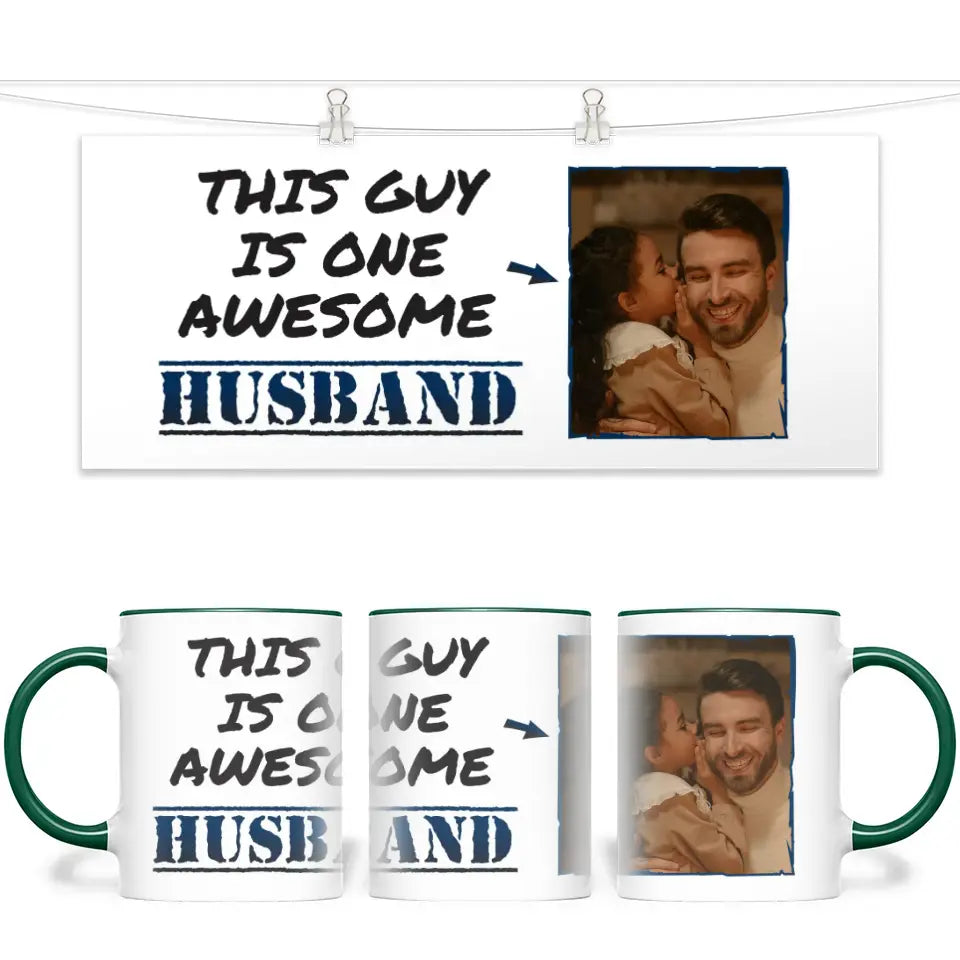 Personalised Photo Mug - This Guy is One Awesome Husband - Custom Picture Gift for Husbands - 11oz Ceramic - NZ Made