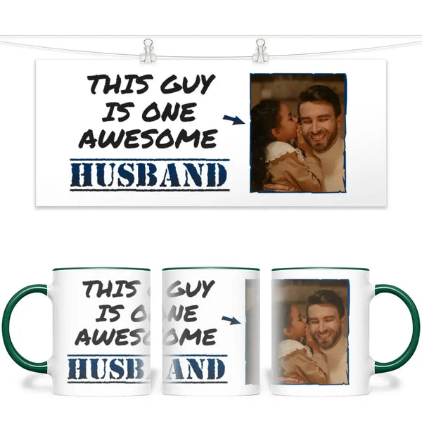Personalised Photo Mug - This Guy is One Awesome Husband - Custom Picture Gift for Husbands - 11oz Ceramic - NZ Made