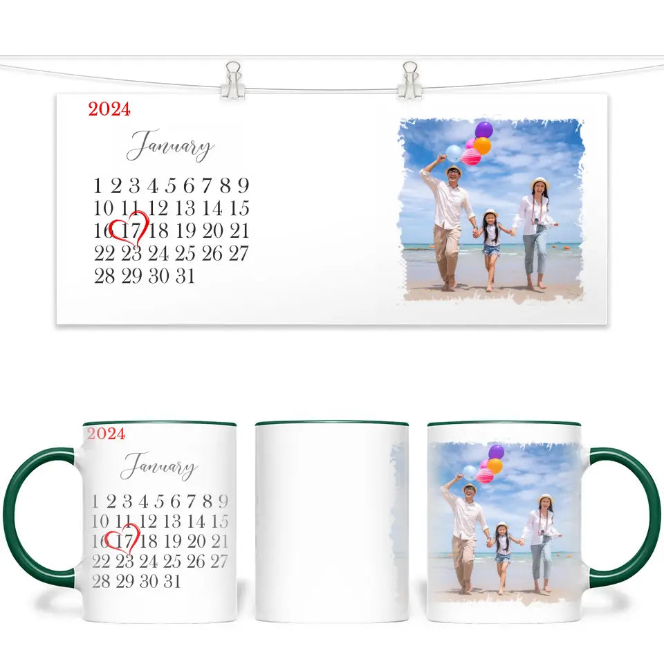 Personalised Special Date Mug - Custom Calendar & Photo Cup - Anniversary, Wedding, or Birthday Gift - 11oz Ceramic - NZ Made