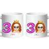 Personalised with Name & Custom Cartoon Face Birthday Mug – Kids Birthday Gift Cup with Balloon Age & Custom Character – Available in 11oz, 6oz & Enamel Options