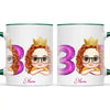 Personalised with Name & Custom Cartoon Face Birthday Mug – Kids Birthday Gift Cup with Balloon Age & Custom Character – Available in 11oz, 6oz & Enamel Options