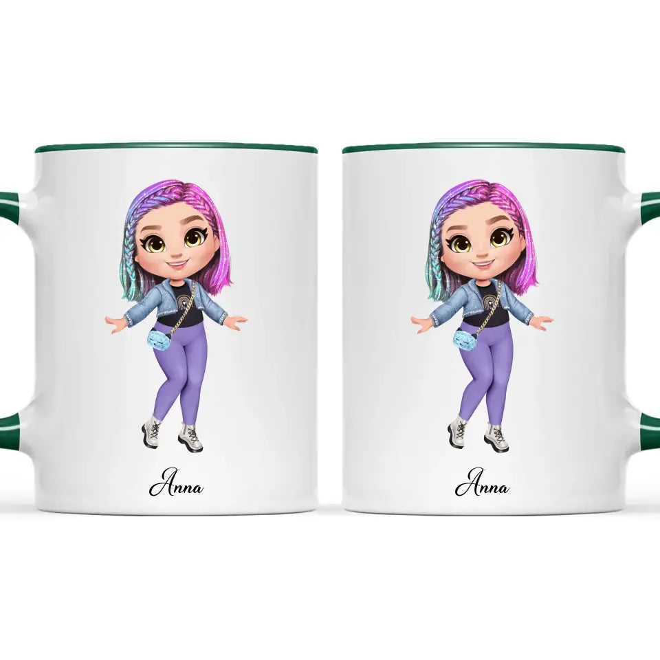 Personalised Girl Character Mug – Customisable Hair, Eyes, Outfit & Name