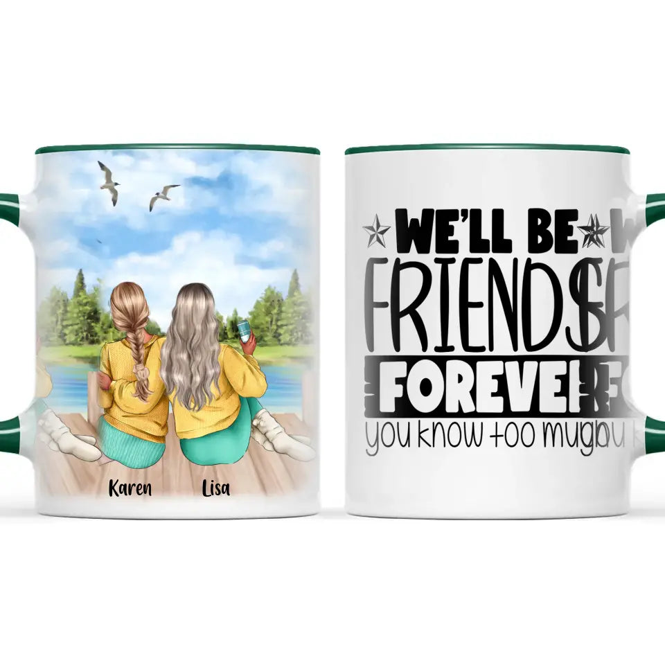 Personalised Best Friends Mug – Custom Two Girls by the Lake Design