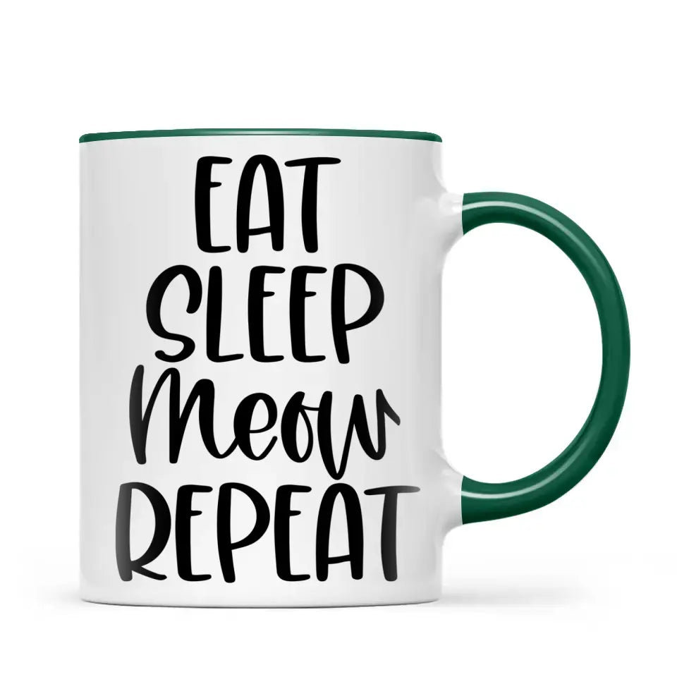 Cute Cat Mug with Funny Quote - Eat Sleep Meow Repeat - Adorable Kitten Illustration Coffee Cup for Cat Lovers, Gifts, and Daily Use