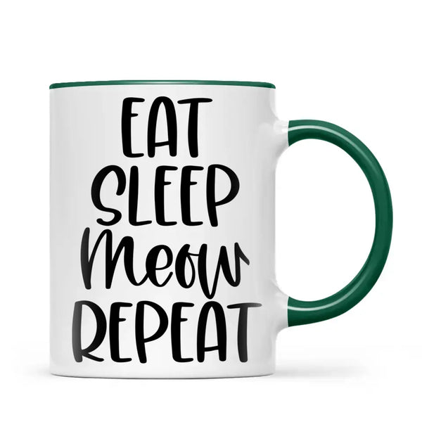 Cute Cat Mug with Funny Quote - Eat Sleep Meow Repeat - Adorable Kitten Illustration Coffee Cup for Cat Lovers, Gifts, and Daily Use