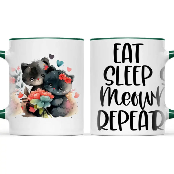 Cute Cat Mug with Funny Quote - Eat Sleep Meow Repeat - Adorable Kitten Illustration Coffee Cup for Cat Lovers, Gifts, and Daily Use