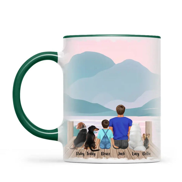 Personalised Dad & Kids Pet Mug - Custom Name & Design - Father with Children & Pets - Fully Customisable - 11oz Ceramic Mug - NZ Made