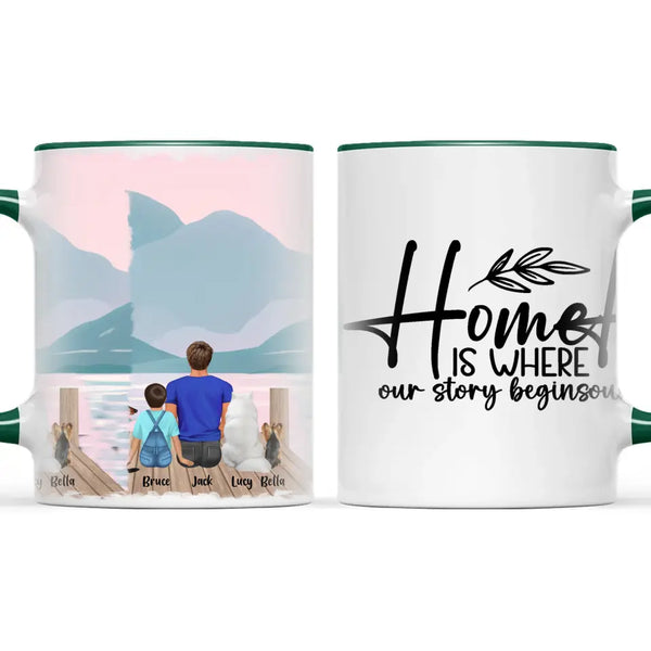 Personalised Dad & Kids Pet Mug - Custom Name & Design - Father with Children & Pets - Fully Customisable - 11oz Ceramic Mug - NZ Made