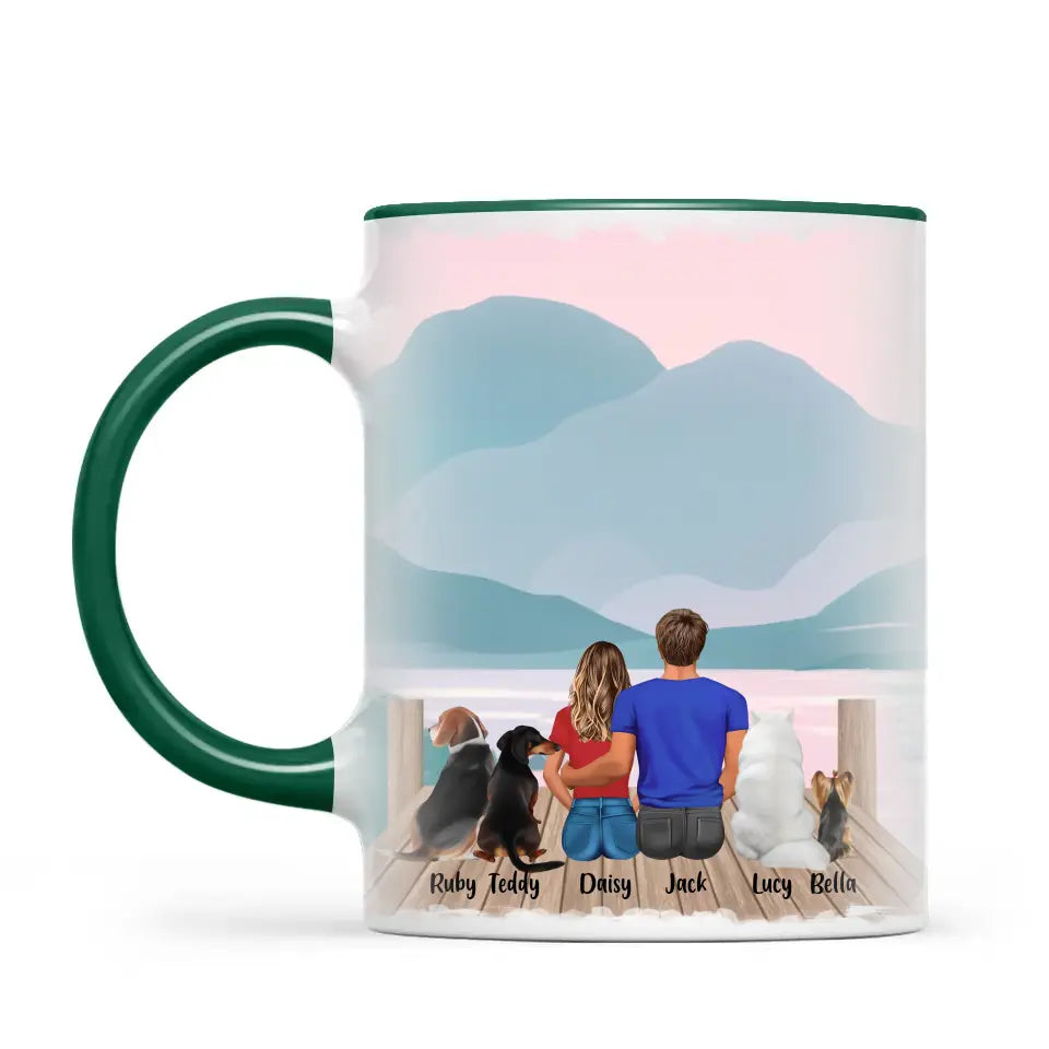 Personalised Couple & Pets Mug - Custom Name & Design - Man & Woman with Cats & Dogs - Fully Customisable - 11oz Ceramic Mug - NZ Made