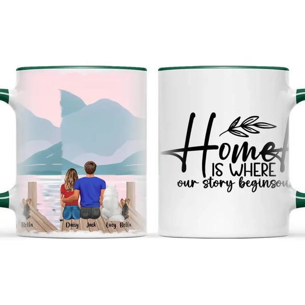 Personalised Couple & Pets Mug - Custom Name & Design - Man & Woman with Cats & Dogs - Fully Customisable - 11oz Ceramic Mug - NZ Made