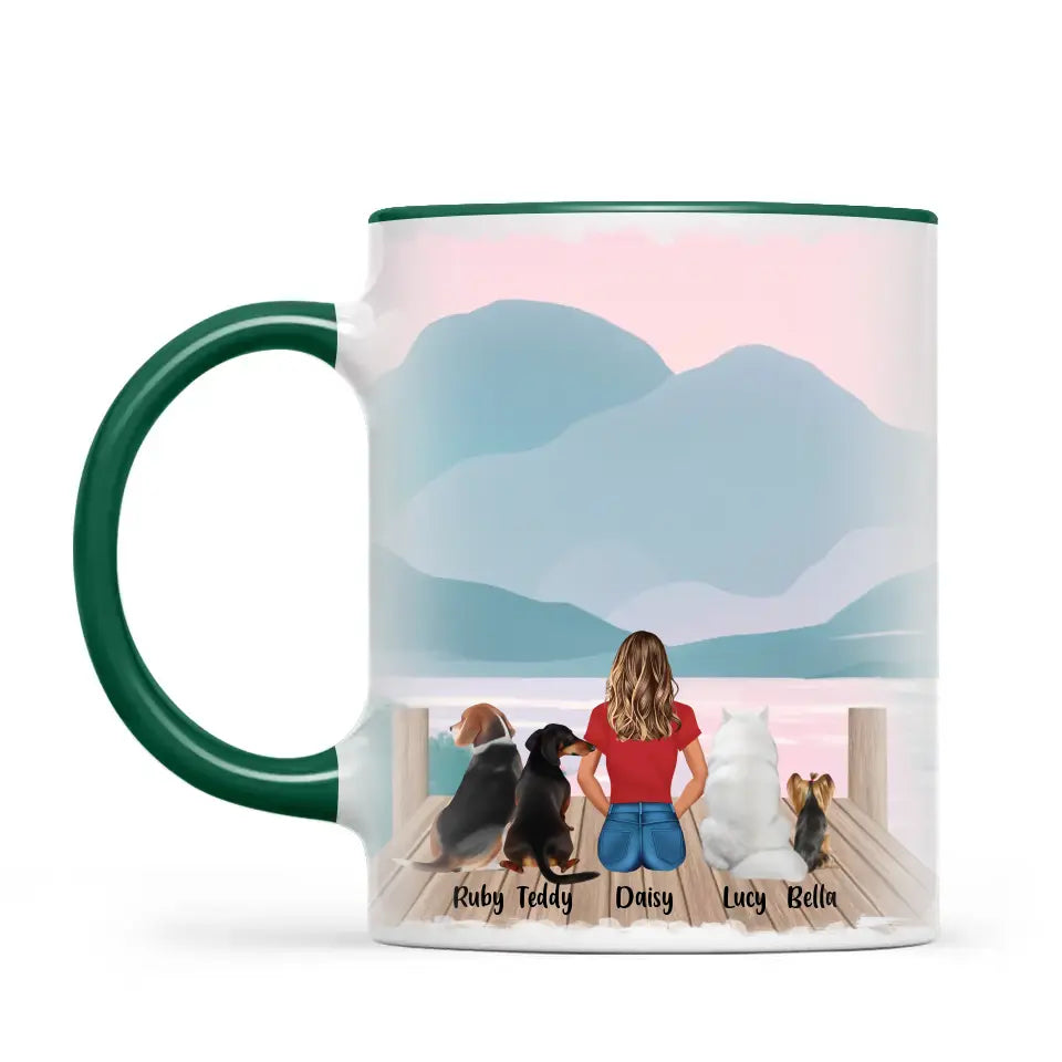 Personalised Pet Lover Mug - Custom Woman & Pets Design - Up to 4 Pets - Fully Customisable - 11oz Ceramic Mug - NZ Made