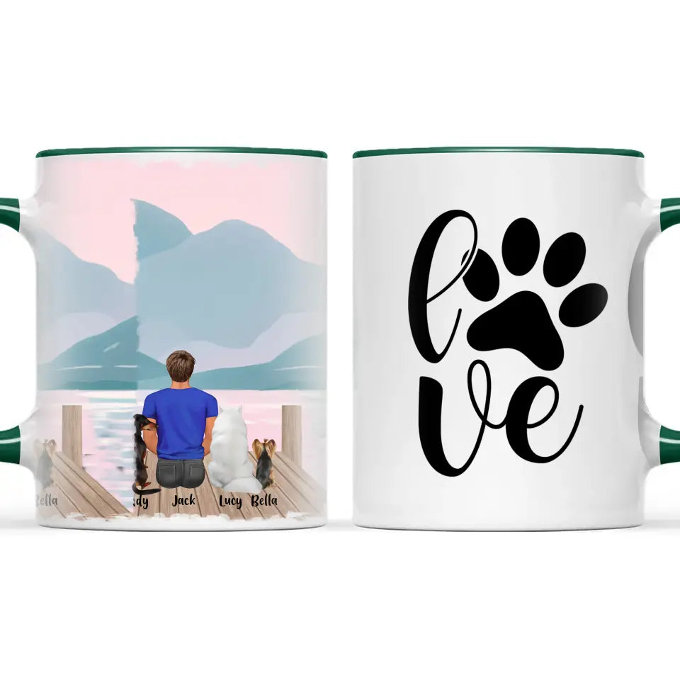 Personalised Pet Lover Mug for Men - Custom Name & Design - Man with Cats & Dogs - Fully Customisable - 11oz Ceramic Mug - NZ Made