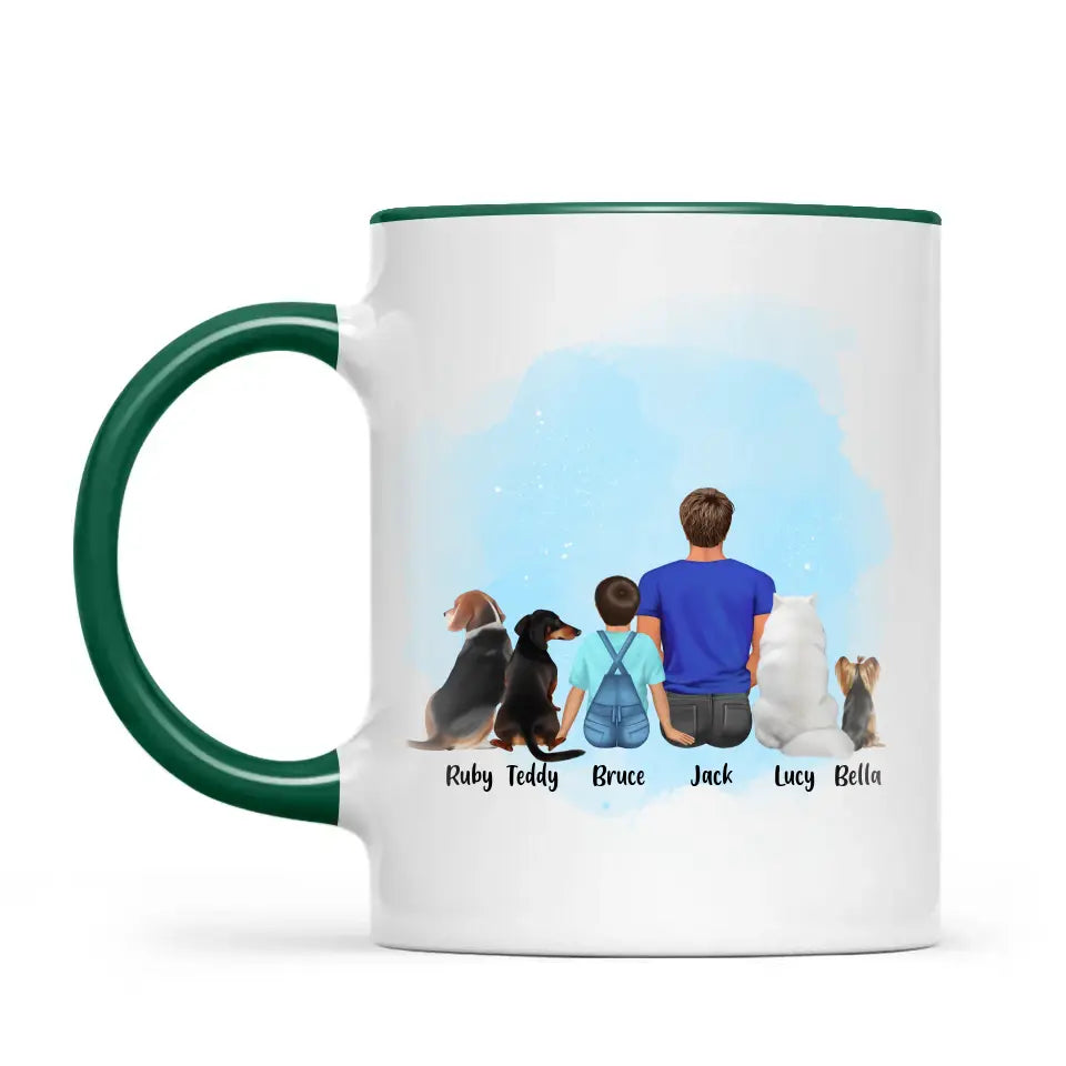 Personalised Dad & Kids Pet Mug - Custom Name & Design - Father with Children & Pets - Fully Customisable - 11oz Ceramic Mug - NZ Made