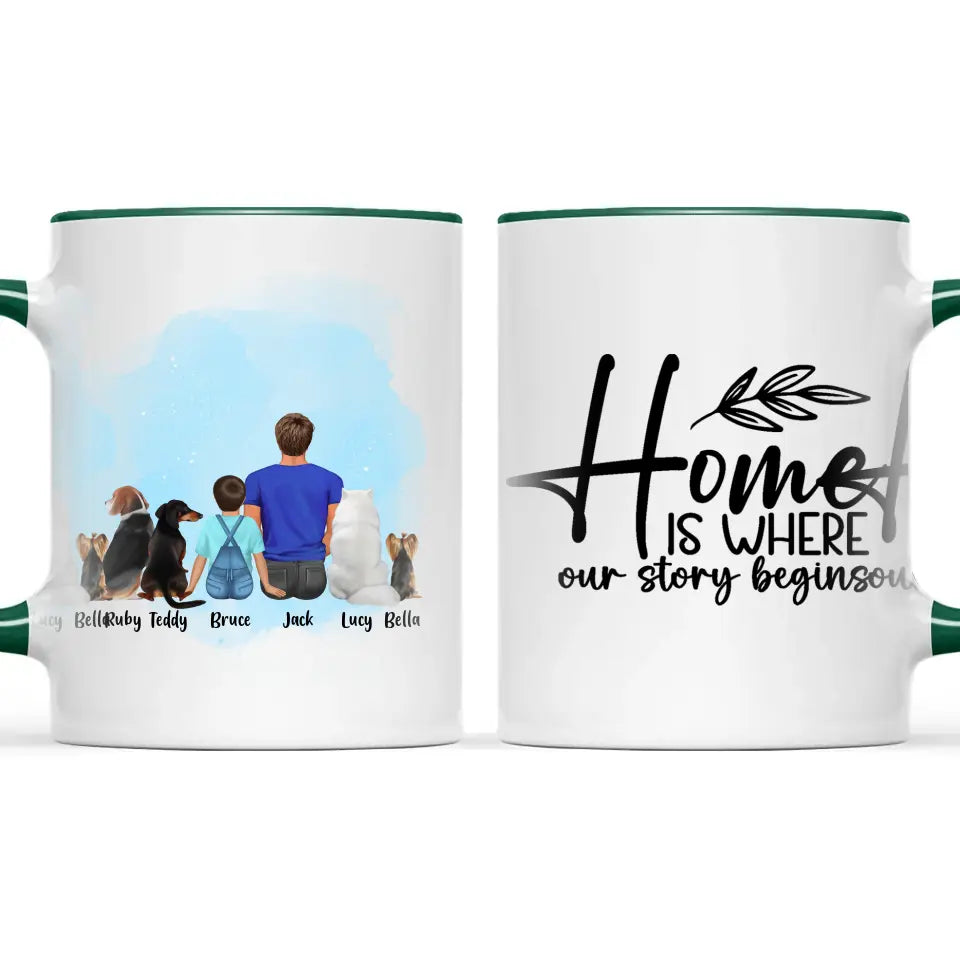 Personalised Dad & Kids Pet Mug - Custom Name & Design - Father with Children & Pets - Fully Customisable - 11oz Ceramic Mug - NZ Made