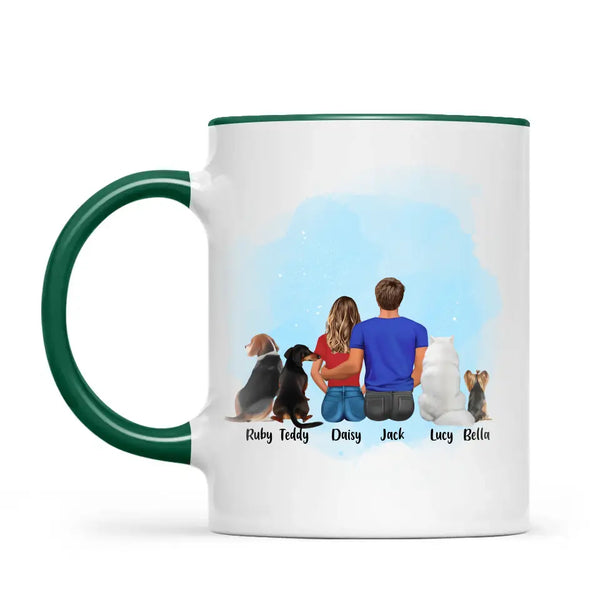 Personalised Couple & Pets Mug - Custom Name & Design - Man & Woman with Cats & Dogs - Fully Customisable - 11oz Ceramic Mug - NZ Made