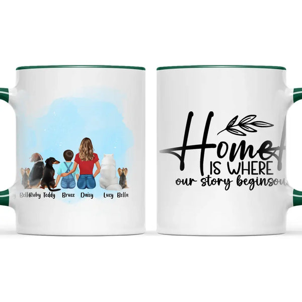 Personalised Mum & Kids Pet Mug - Custom Name & Design - Mother with Children & Pets - Fully Customisable - 11oz Ceramic Mug - NZ Made