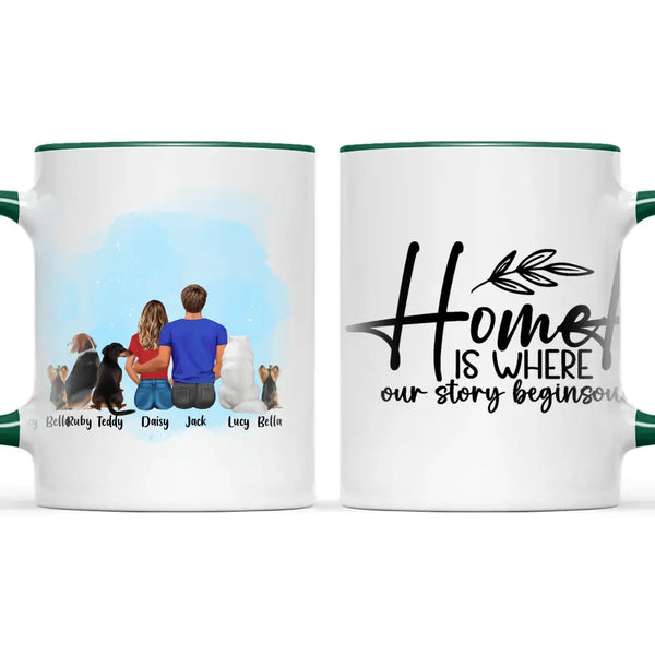 Personalised Couple & Pets Mug - Custom Name & Design - Man & Woman with Cats & Dogs - Fully Customisable - 11oz Ceramic Mug - NZ Made