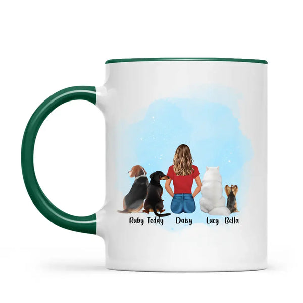 Personalised Pet Lover Mug - Custom Name & Design - Woman with Cats & Dogs - Fully Customisable - 11oz Ceramic Mug - NZ Made