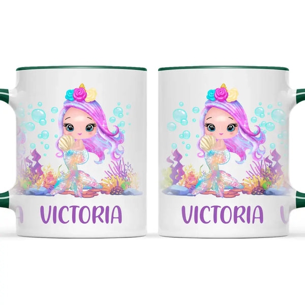 Personalised with Name, Mermaid Kids Mug – Customised Magical Under the Sea Cup for Children – Available in 11oz, 6oz & Enamel Options