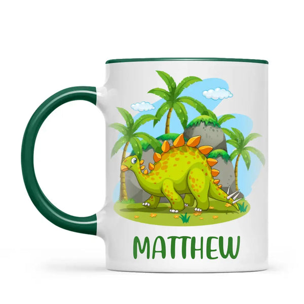 Personalised Stegosaurus Dinosaur Mug - Custom Name Kids Cup - Prehistoric Jungle Theme - Ceramic or Enamel - 11oz, 6oz, or Camping Mug - NZ Made