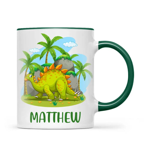 Personalised Stegosaurus Dinosaur Mug - Custom Name Kids Cup - Prehistoric Jungle Theme - Ceramic or Enamel - 11oz, 6oz, or Camping Mug - NZ Made