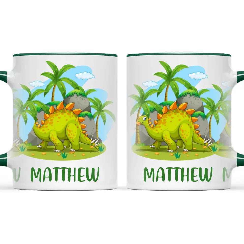 Personalised Stegosaurus Dinosaur Mug - Custom Name Kids Cup - Prehistoric Jungle Theme - Ceramic or Enamel - 11oz, 6oz, or Camping Mug - NZ Made