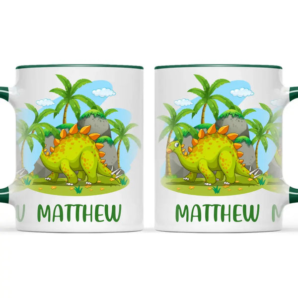 Personalised Stegosaurus Dinosaur Mug - Custom Name Kids Cup - Prehistoric Jungle Theme - Ceramic or Enamel - 11oz, 6oz, or Camping Mug - NZ Made
