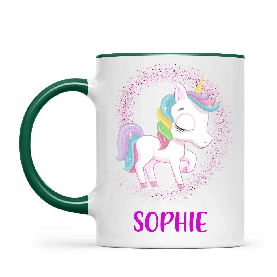 Personalised Unicorn Mug - Custom Name Kids Cup - Magical Rainbow Unicorn Theme - Ceramic or Enamel - 11oz, 6oz, or Camping Mug - NZ Made