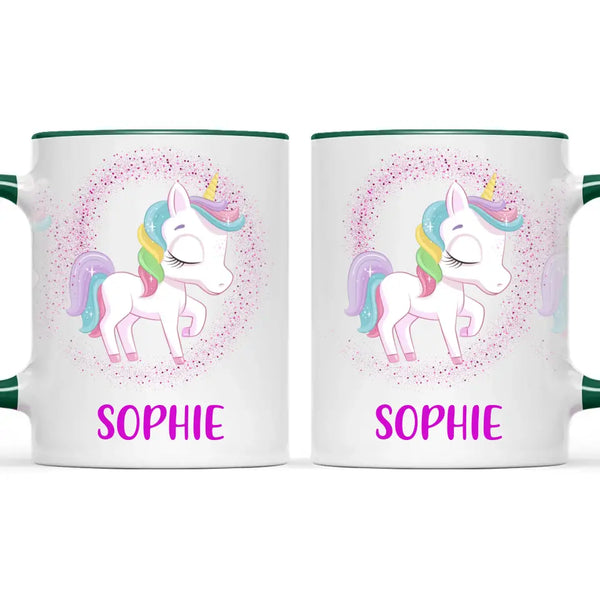 Personalised Unicorn Mug - Custom Name Kids Cup - Magical Rainbow Unicorn Theme - Ceramic or Enamel - 11oz, 6oz, or Camping Mug - NZ Made