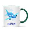 Personalised Aeroplane Mug - Custom Name Kids Cup - Blue Airplane Theme - Ceramic or Enamel - 11oz, 6oz, or Camping Mug - NZ Made