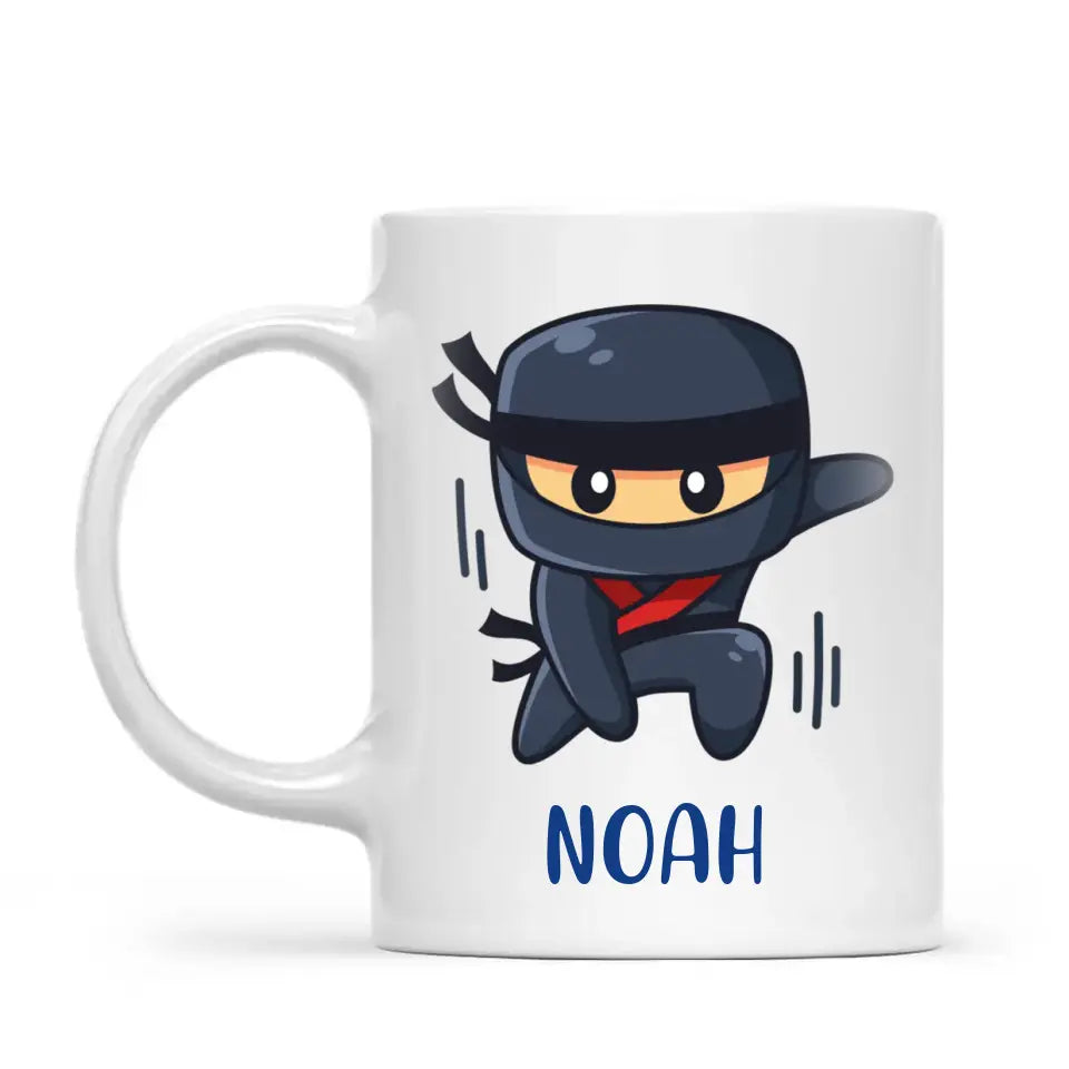 Personalised Ninja Mug - Custom Name Kids Cup - Stealth Warrior Theme - Ceramic or Enamel - 11oz, 6oz, or Camping Mug - NZ Made