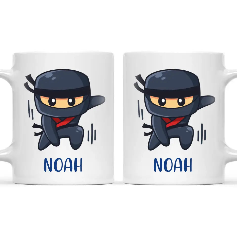 Personalised Ninja Mug - Custom Name Kids Cup - Stealth Warrior Theme - Ceramic or Enamel - 11oz, 6oz, or Camping Mug - NZ Made