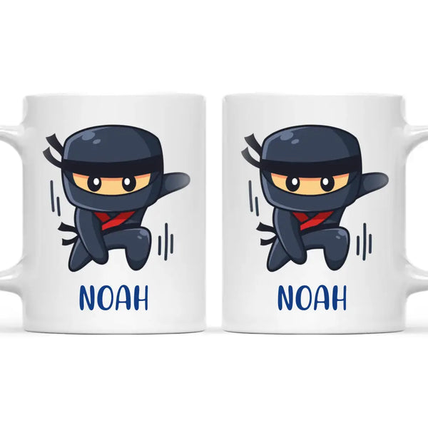 Personalised Ninja Mug - Custom Name Kids Cup - Stealth Warrior Theme - Ceramic or Enamel - 11oz, 6oz, or Camping Mug - NZ Made