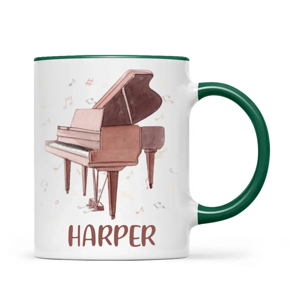 Personalised Piano Mug - Custom Name Kids Cup - Music Lover Gift - Grand Piano Theme - Ceramic or Enamel - 11oz, 6oz, or Camping Mug - NZ Made
