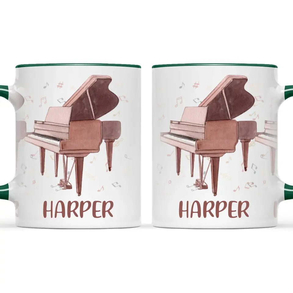 Personalised Piano Mug - Custom Name Kids Cup - Music Lover Gift - Grand Piano Theme - Ceramic or Enamel - 11oz, 6oz, or Camping Mug - NZ Made