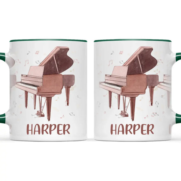 Personalised Piano Mug - Custom Name Kids Cup - Music Lover Gift - Grand Piano Theme - Ceramic or Enamel - 11oz, 6oz, or Camping Mug - NZ Made