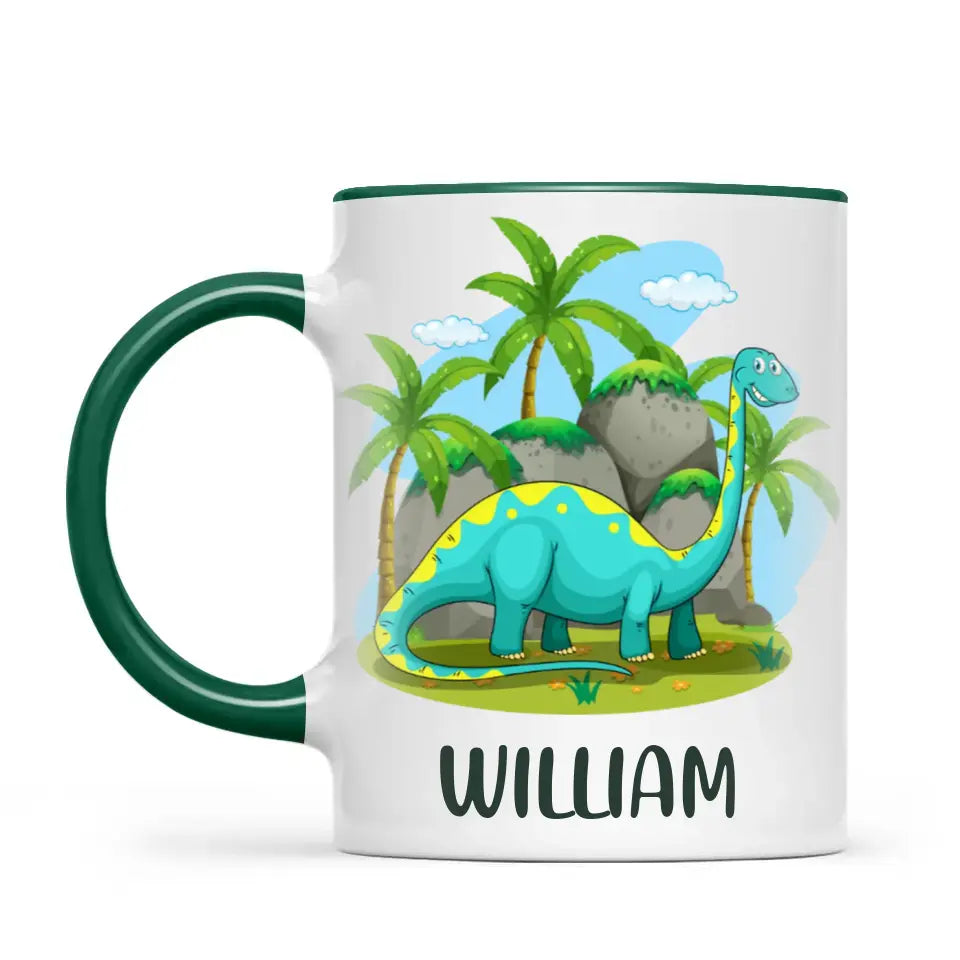 Personalised Dinosaur Mug - Custom Name Kids Cup - Brachiosaurus Jungle Theme - Ceramic or Enamel - 11oz, 6oz, or Camping Mug - NZ Made