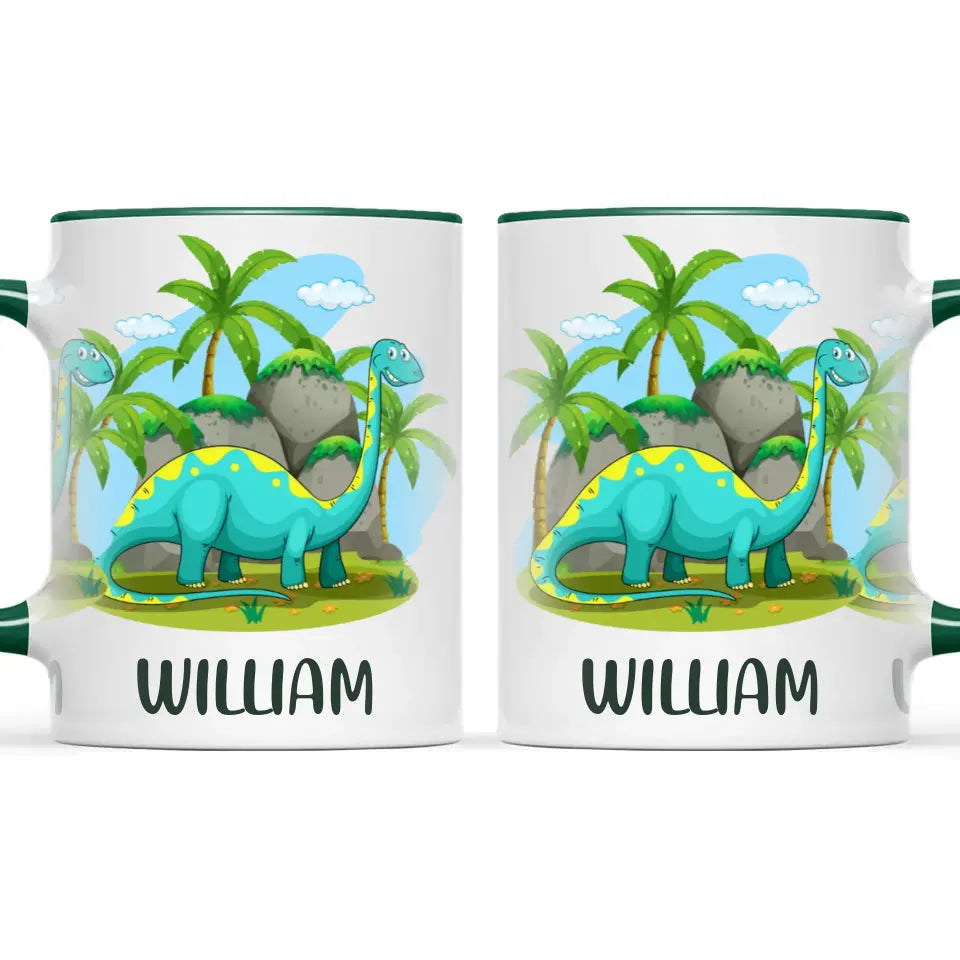 Personalised Dinosaur Mug - Custom Name Kids Cup - Brachiosaurus Jungle Theme - Ceramic or Enamel - 11oz, 6oz, or Camping Mug - NZ Made