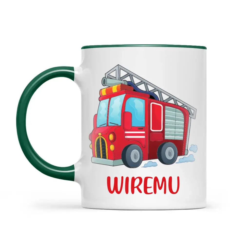 Personalised Fire Truck Mug - Custom Name Kids Cup - Fire Engine Theme - Ceramic or Enamel - 11oz, 6oz, or Camping Mug - NZ Made