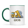 Personalised Dump Truck Mug - Custom Name Kids Cup - Construction Vehicle Theme - Ceramic or Enamel - 11oz, 6oz, or Camping Mug - NZ Made