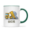 Personalised Dump Truck Mug - Custom Name Kids Cup - Construction Vehicle Theme - Ceramic or Enamel - 11oz, 6oz, or Camping Mug - NZ Made