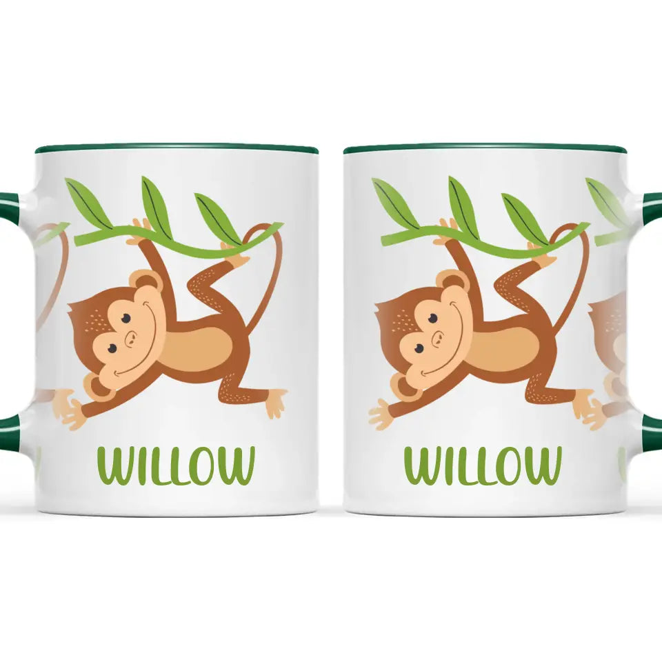 Personalised Monkey Mug - Custom Name Kids Cup - Cute Jungle Animal Design - 11oz or 6oz - NZ Made