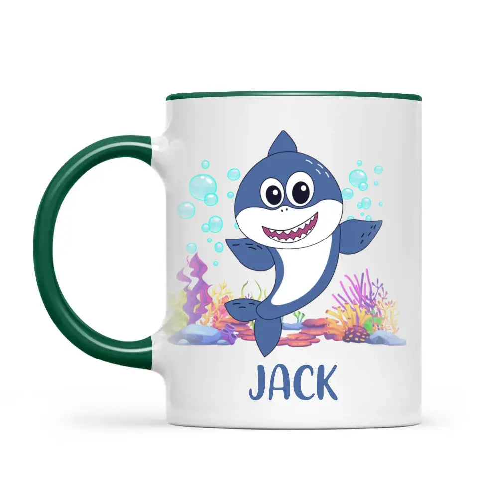 Personalised Shark Mug - Custom Name Kids Cup - Cute Underwater Ocean Design - 11oz or 6oz - NZ Made