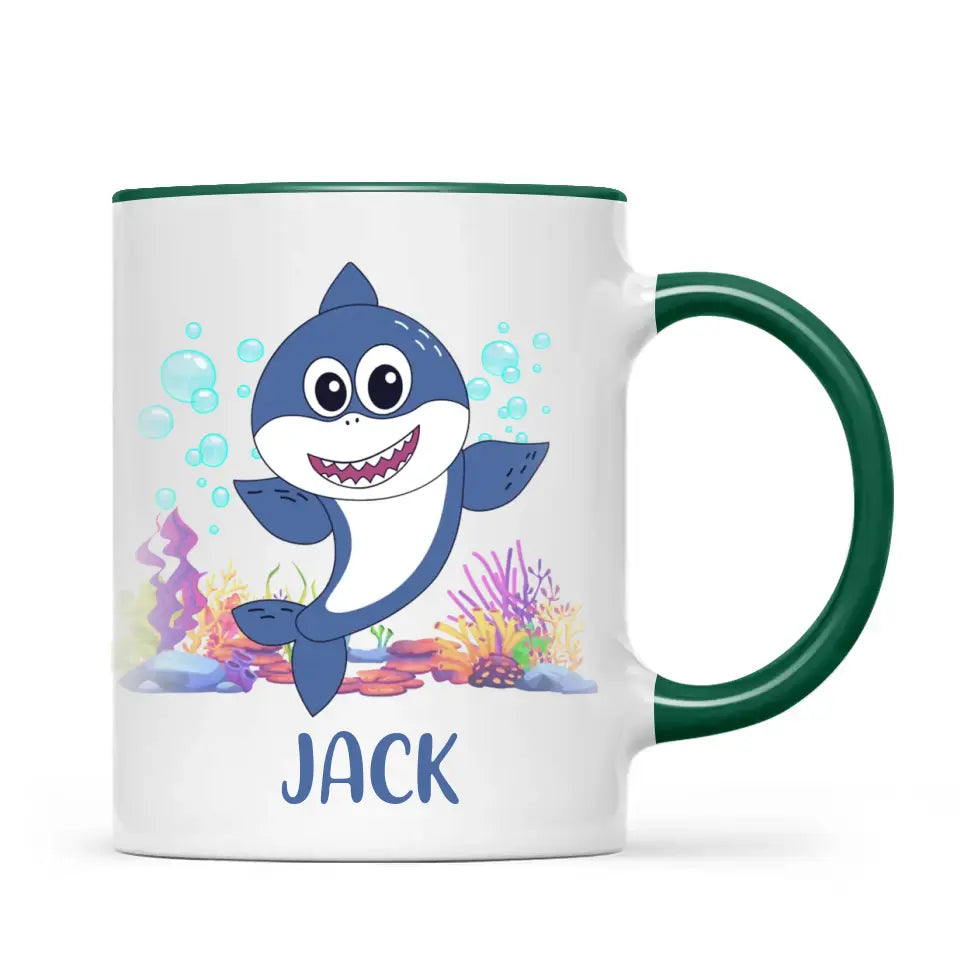 Personalised Shark Mug - Custom Name Kids Cup - Cute Underwater Ocean Design - 11oz or 6oz - NZ Made