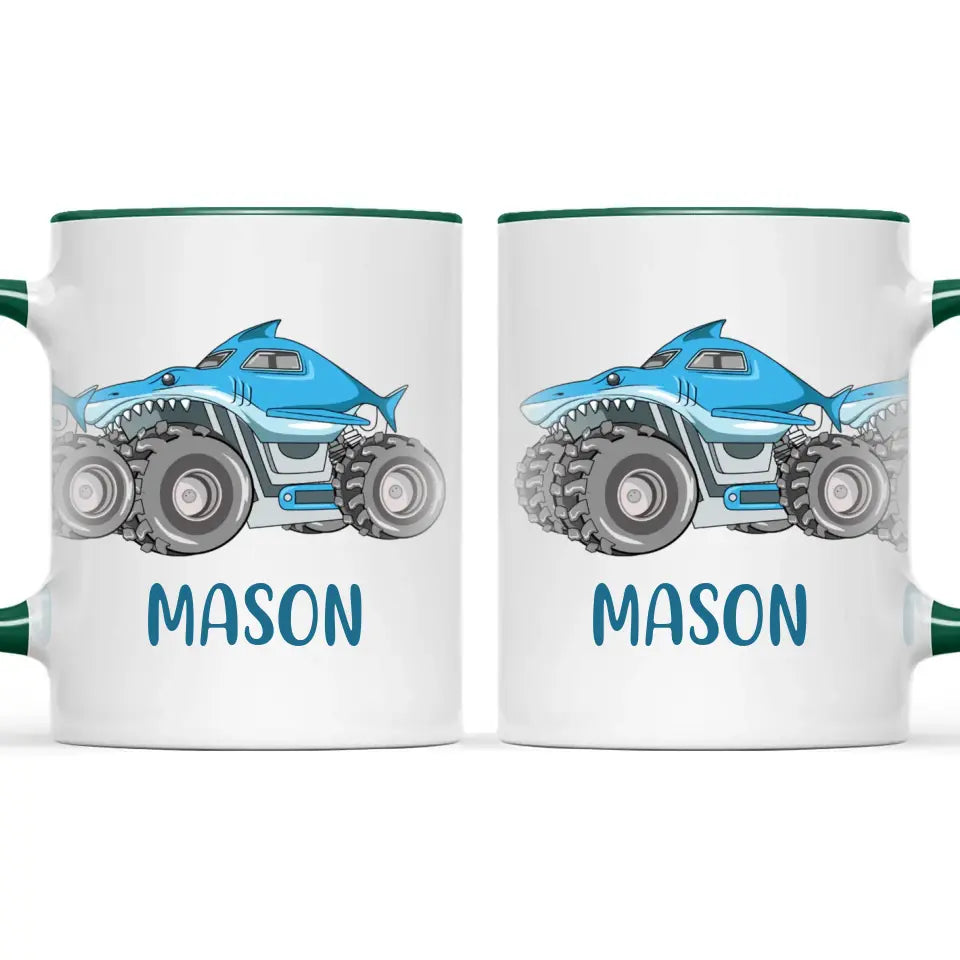 Personalised Shark Monster Truck Mug - Custom Name Kids Cup - 11oz or 6oz - Fun Blue Design - NZ Made