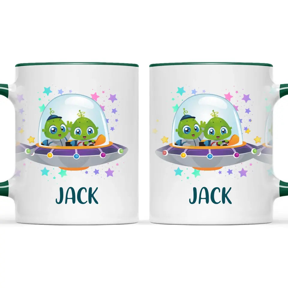 Personalised Alien Spaceship Mug - Custom Name Kids Cup - Fun Outer Space Design - 11oz or 6oz - NZ Made