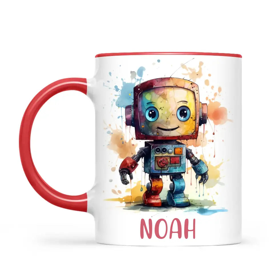 Personalised Robot Cup - Custom Name Kids Mug - Colourful Robot Design - 11oz, 6oz or Enamel - NZ Made
