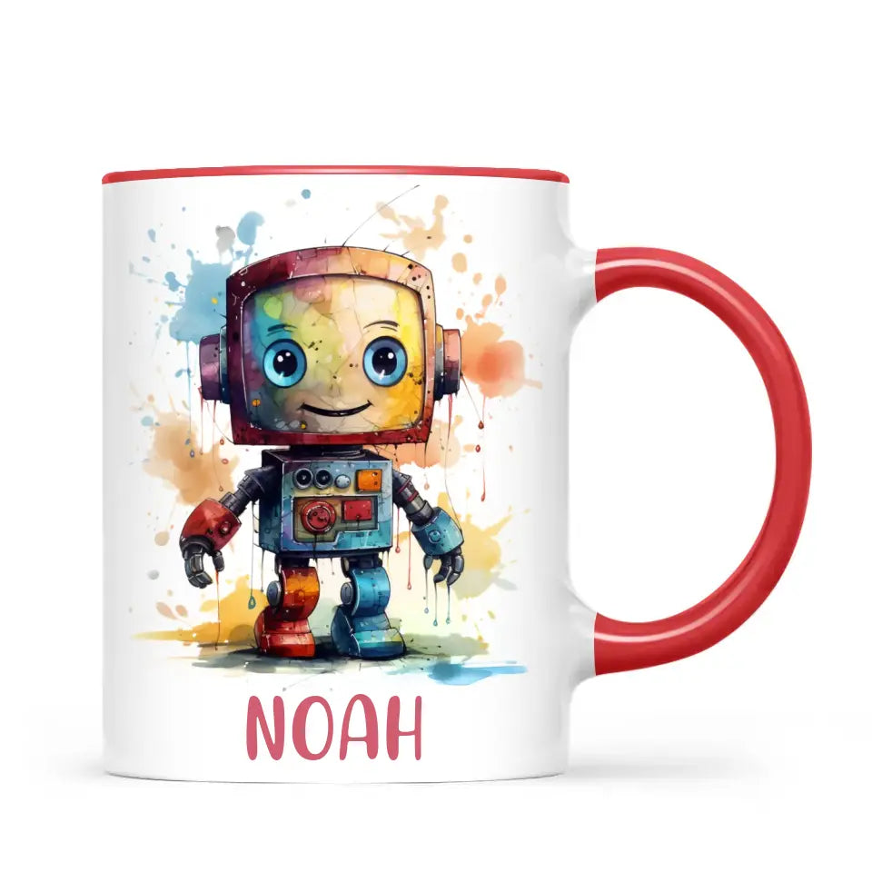Personalised Robot Cup - Custom Name Kids Mug - Colourful Robot Design - 11oz, 6oz or Enamel - NZ Made