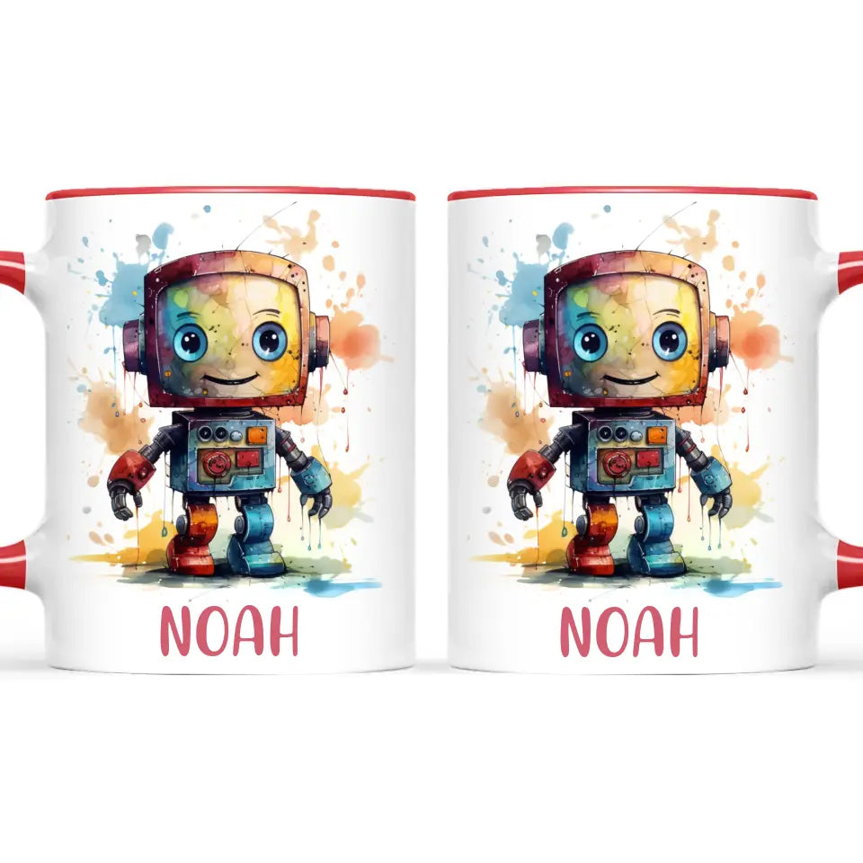 Personalised Robot Cup - Custom Name Kids Mug - Colourful Robot Design - 11oz, 6oz or Enamel - NZ Made